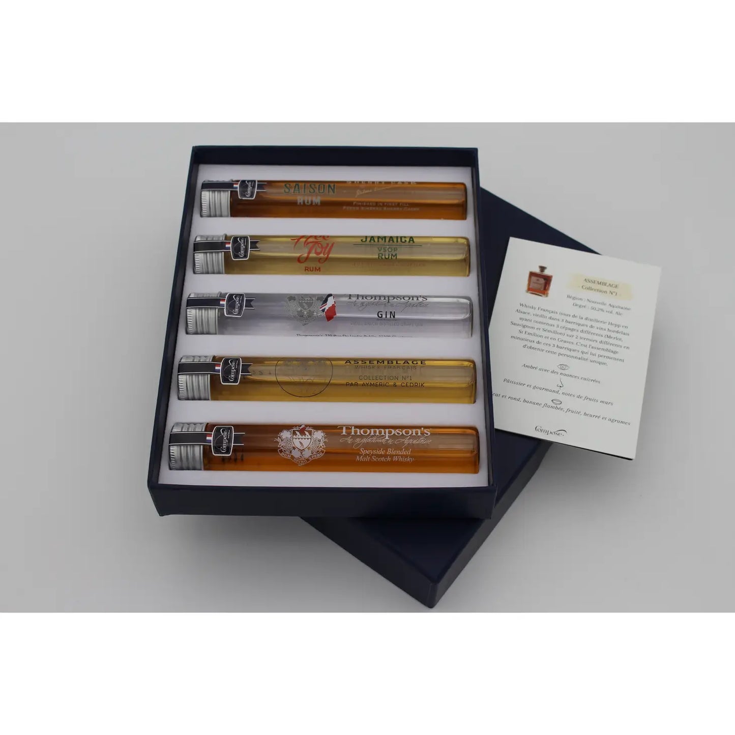 Compose - Coffret Cadeau 5 Spiritueux (2 Rhums - 2 Whiskies - 1 Gin)