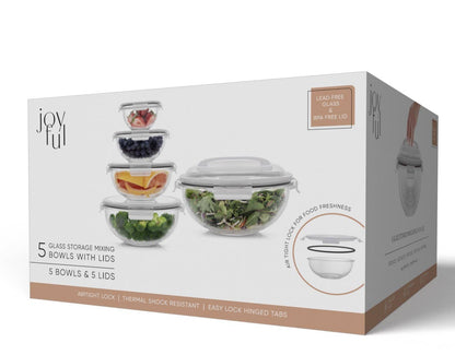 JoyJolt - JoyFul Glass Mixing Bowl Set with Airtight Lids - Black