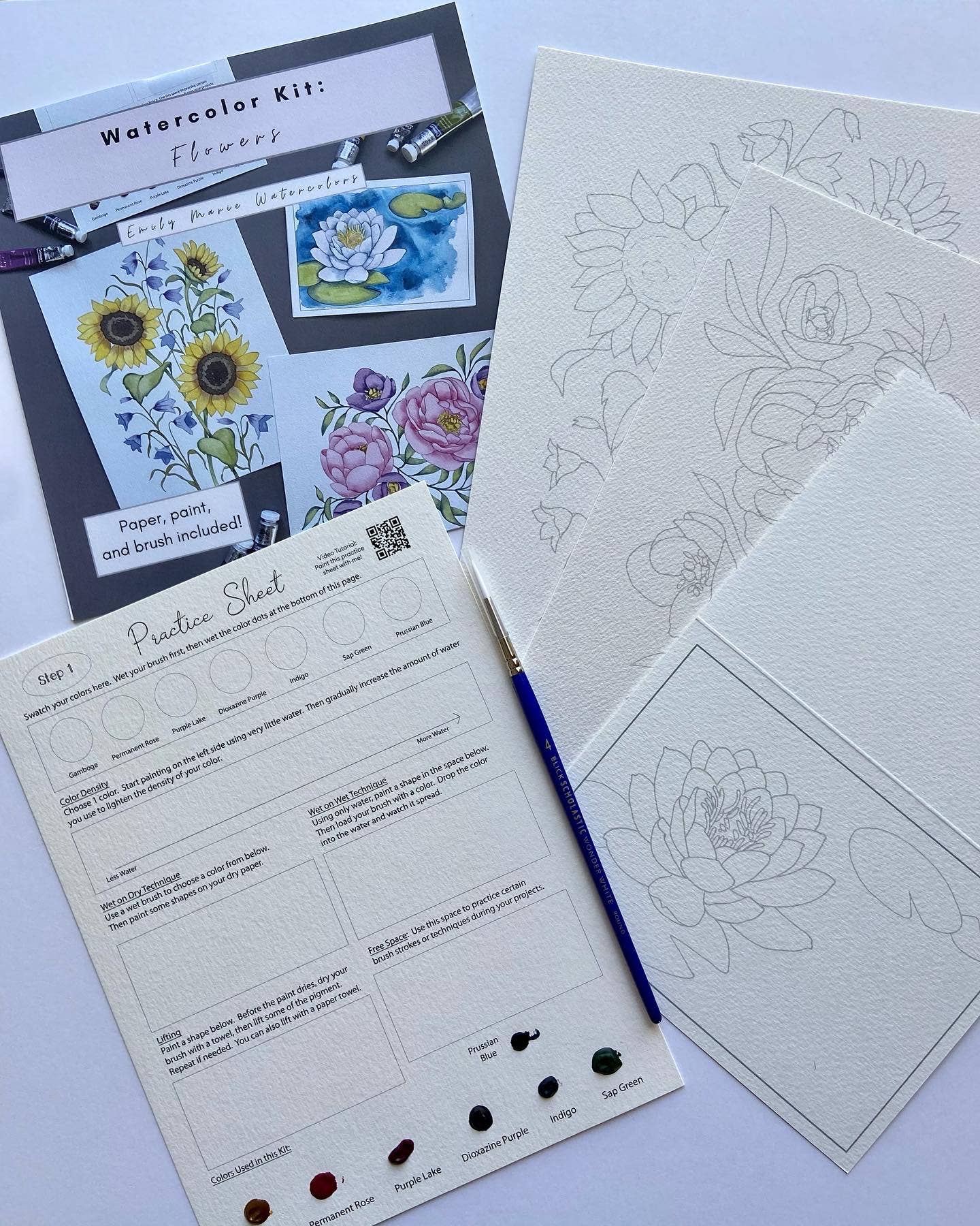 Emily Marie Watercolors - Watercolor Painting Kit: Flowers