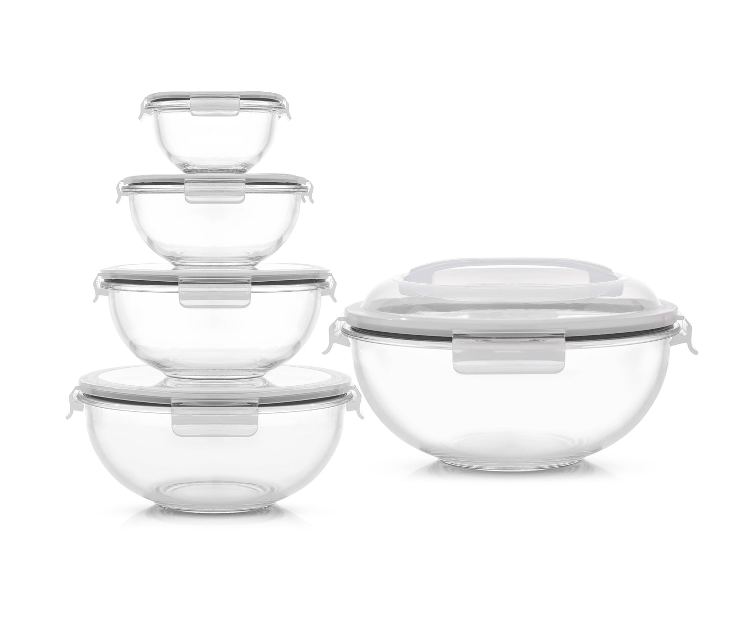 JoyJolt - JoyFul Glass Mixing Bowl Set with Airtight Lids - Black