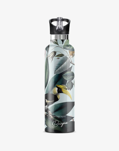 My Bougie Bottle - RAINFOREST TRUST Animal Jungle 25oz Insulated Water Bottle: Black / No Tube