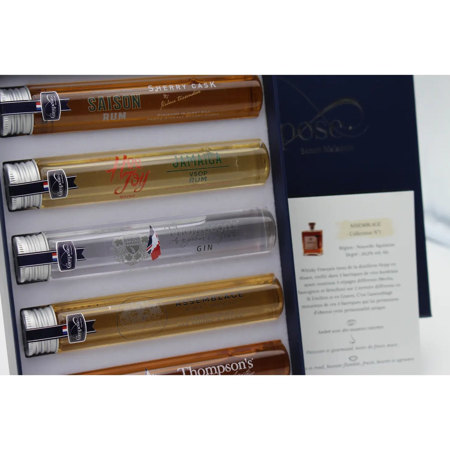 Compose - Coffret Cadeau 5 Spiritueux (2 Rhums - 2 Whiskies - 1 Gin)