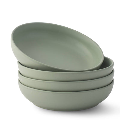 JoyJolt - JoyJolt Mesa 4-Piece Stoneware Pasta Bowls Set – 40oz: Matte Sage Green