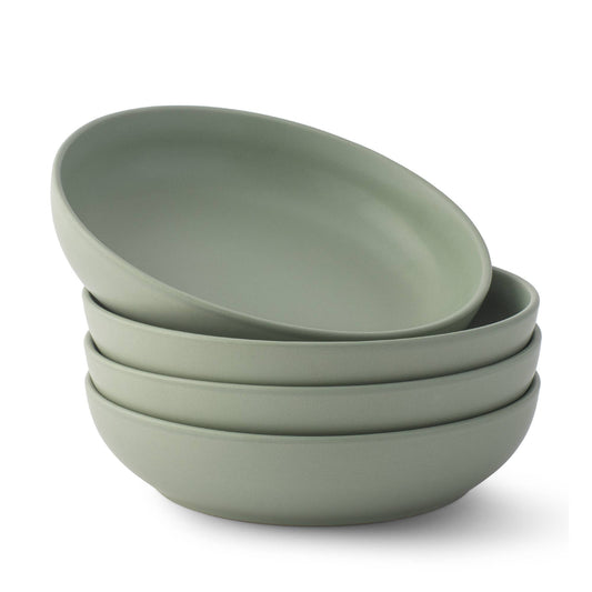 JoyJolt - JoyJolt Mesa 4-Piece Stoneware Pasta Bowls Set – 40oz: Matte Sage Green
