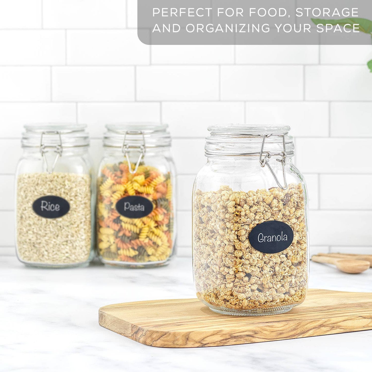JoyJolt - Glass Food Storage Jar with Airtight Clamp Lids - Set of 3: 32 oz
