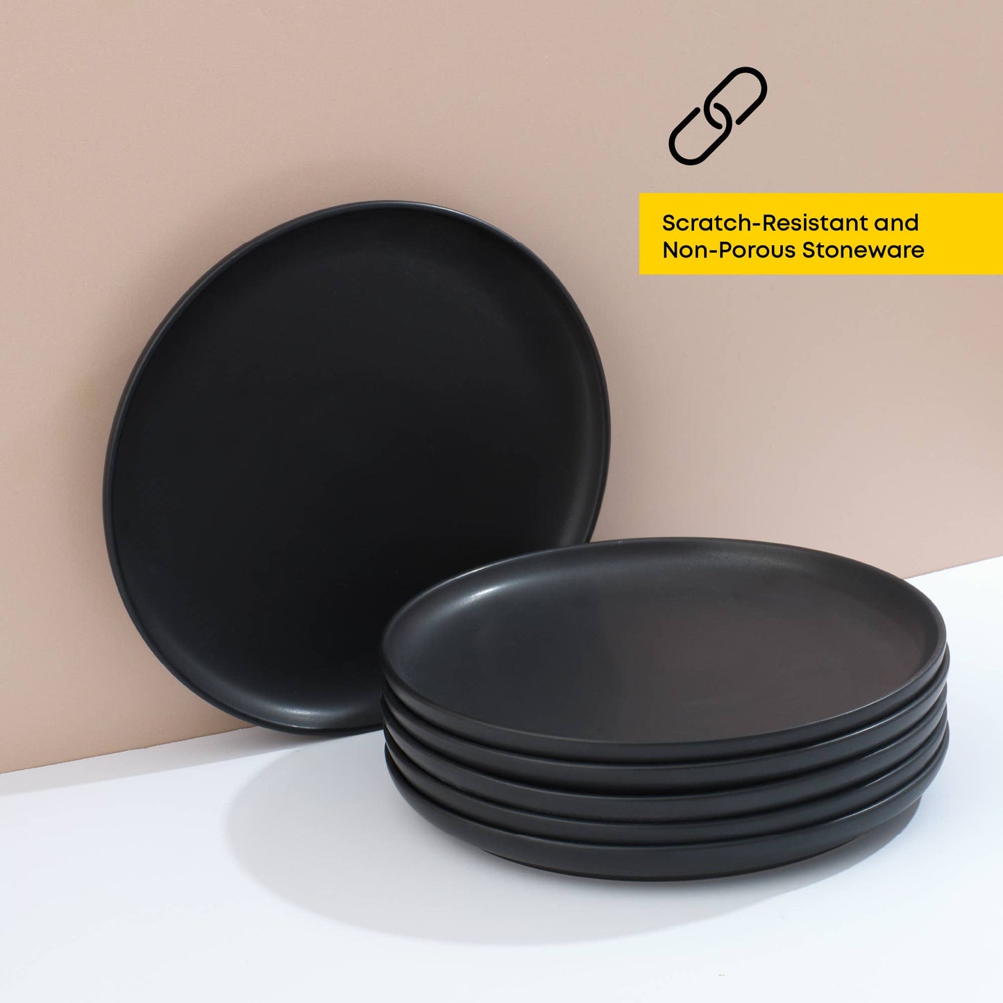 JoyJolt - JoyJolt Mesa 6-Piece Stoneware Dinner Plates Set – 10.5”: Matte Sage Green