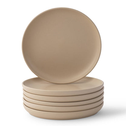JoyJolt - JoyJolt Mesa 6-Piece Stoneware Salad Plates Set – 8”: Matte Linen