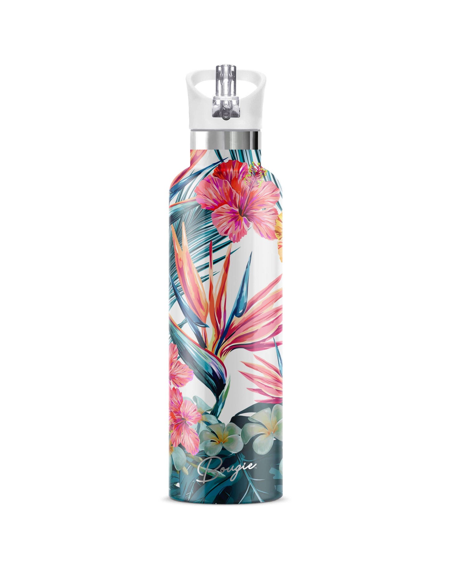 My Bougie Bottle - HIBISCUS Paradise Flower 25 oz Insulated Water Bottle: White / Gift Tube