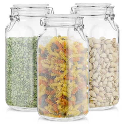 JoyJolt - Glass Food Storage Jar with Airtight Clamp Lids - Set of 3: 78 oz