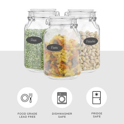 JoyJolt - Glass Food Storage Jar with Airtight Clamp Lids - Set of 3: 32 oz
