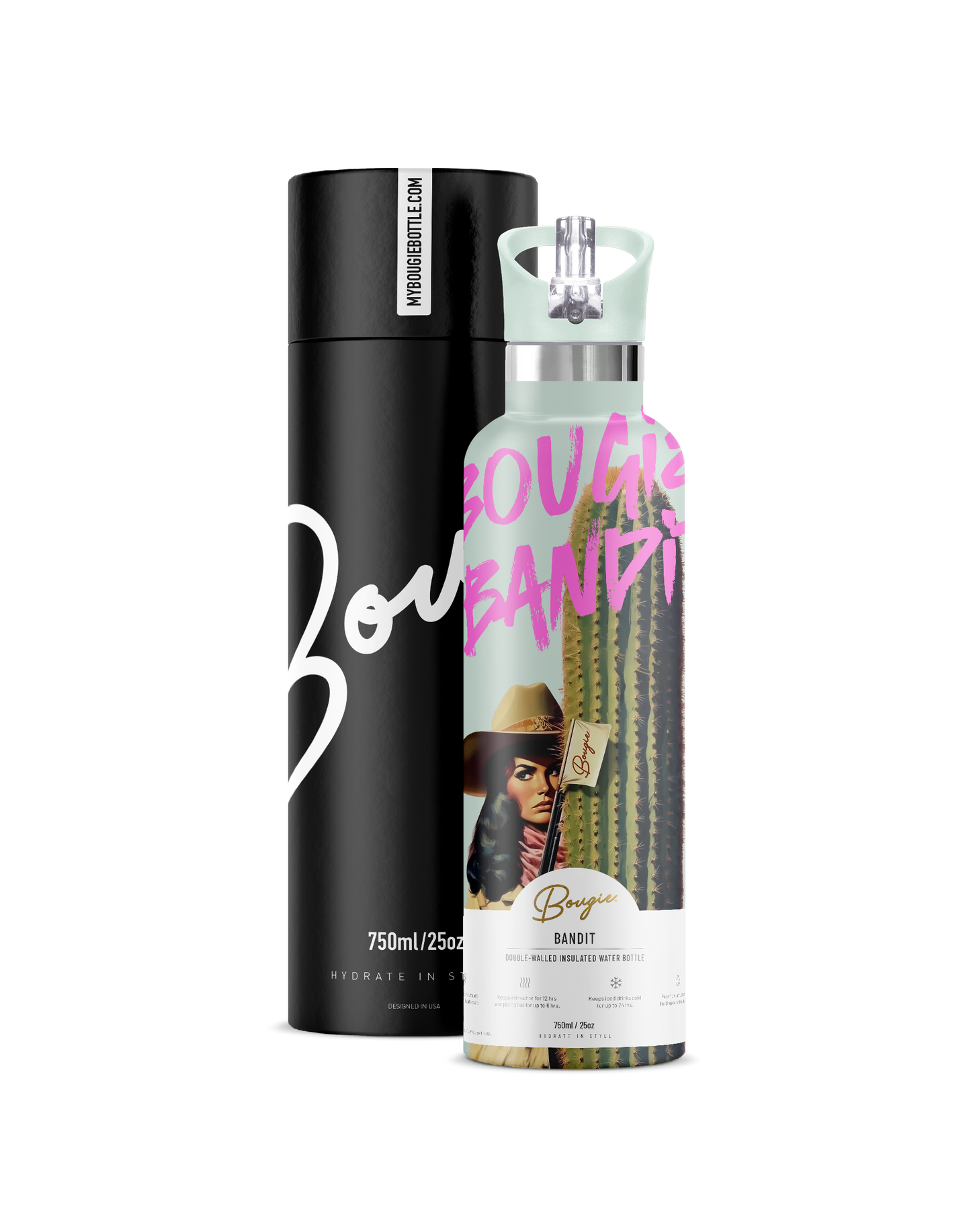My Bougie Bottle - BOUGIE BANDIT 25 OZ Insulated Water Bottle: No Tube