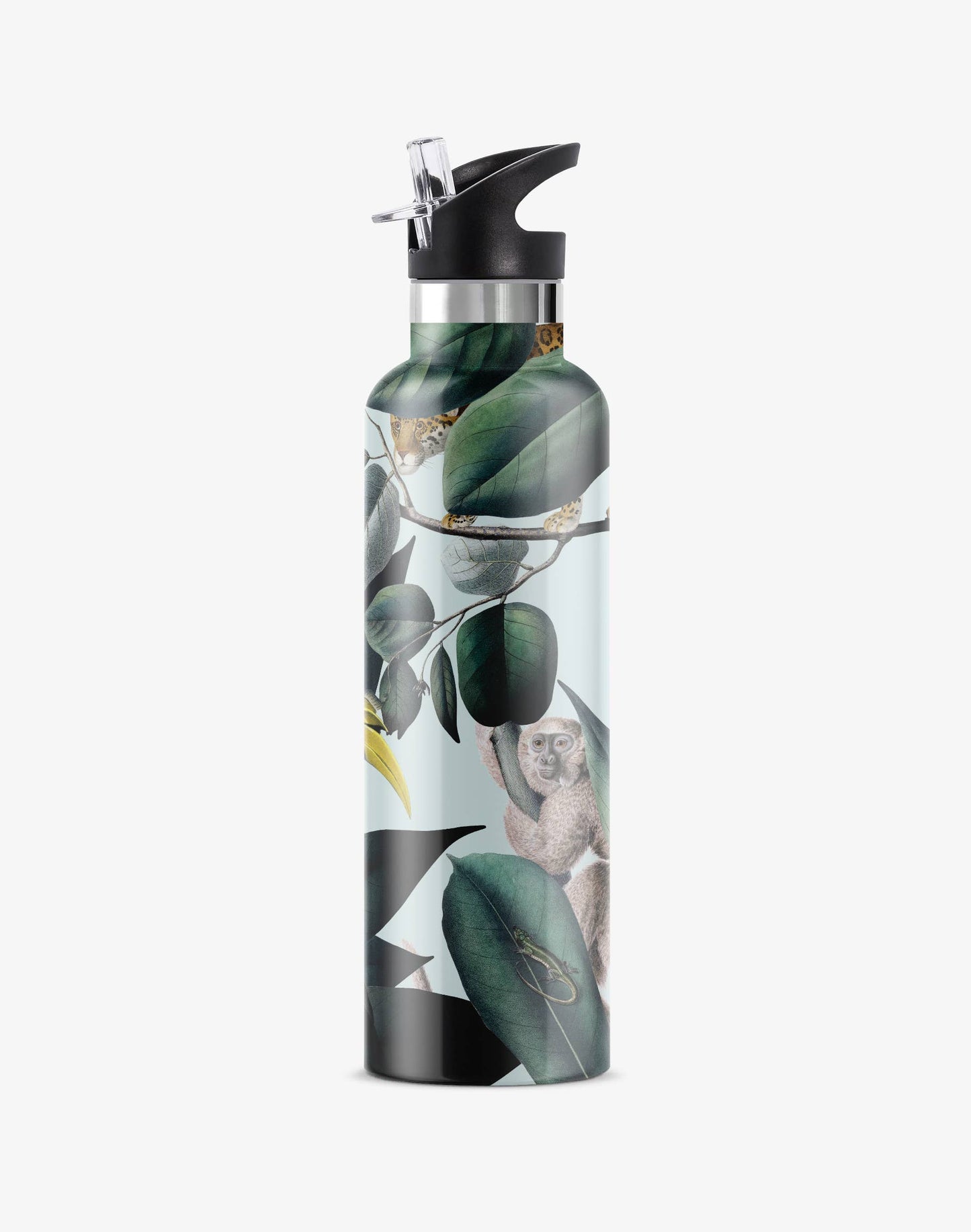 My Bougie Bottle - RAINFOREST TRUST Animal Jungle 25oz Insulated Water Bottle: Black / No Tube