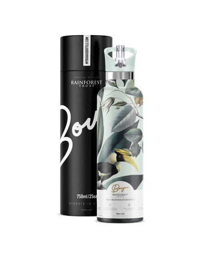 My Bougie Bottle - RAINFOREST TRUST Animal Jungle 25oz Insulated Water Bottle: Black / No Tube
