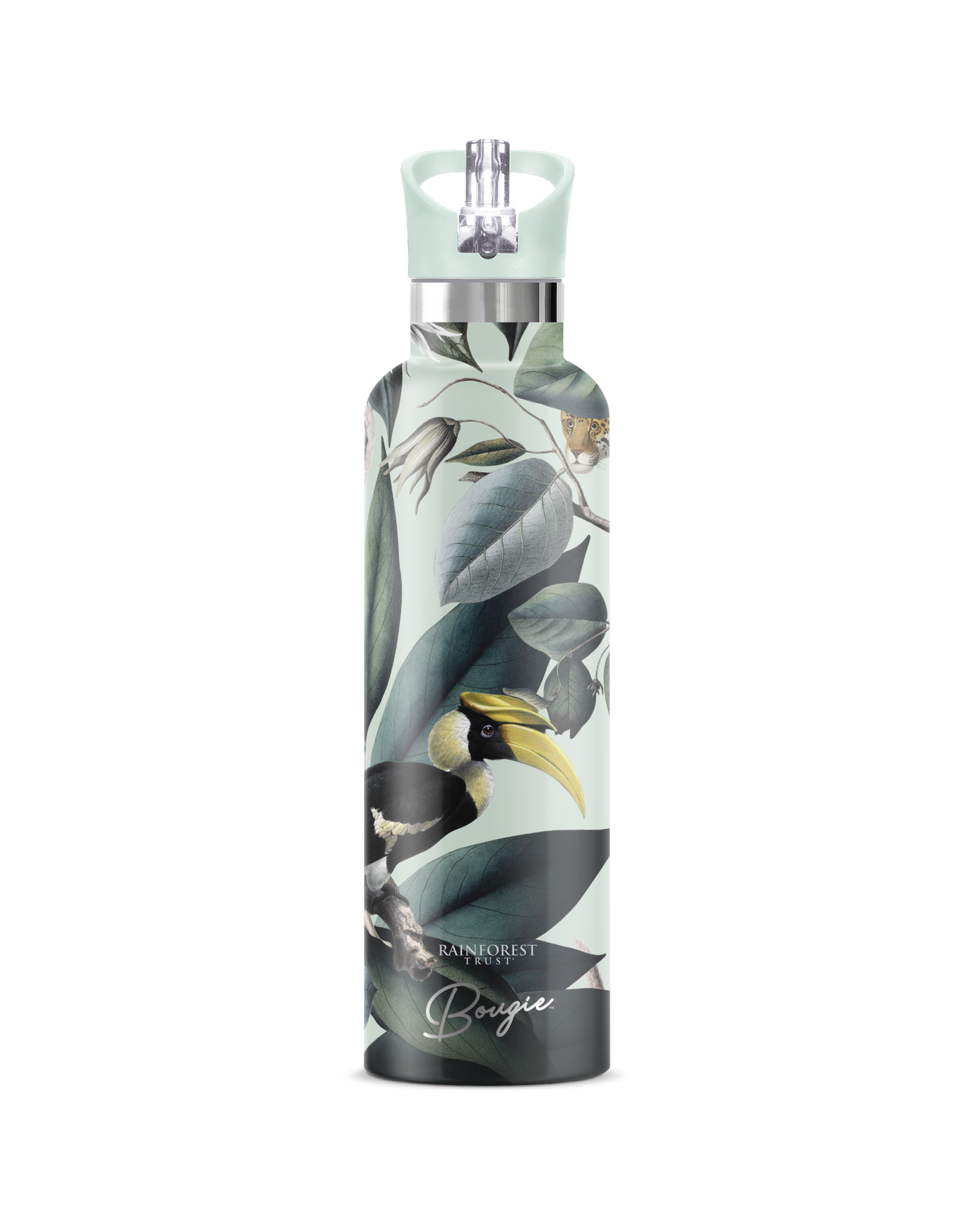 My Bougie Bottle - RAINFOREST TRUST Animal Jungle 25oz Insulated Water Bottle: Black / No Tube