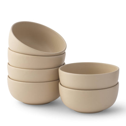 JoyJolt - JoyJolt Mesa 6-Piece Stoneware Soup Bowls Set – 23 oz: Matte Linen