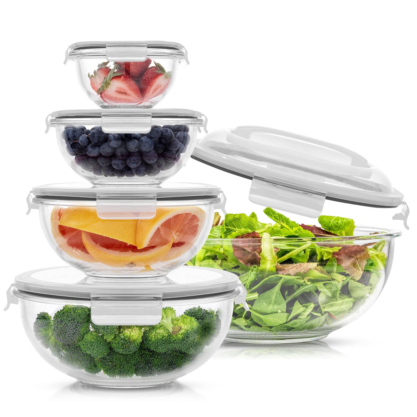 JoyJolt - JoyFul Glass Mixing Bowl Set with Airtight Lids - Black