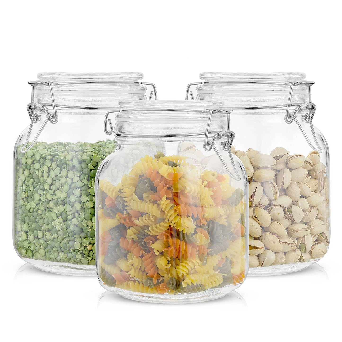 JoyJolt - Glass Food Storage Jar with Airtight Clamp Lids - Set of 3: 50 oz