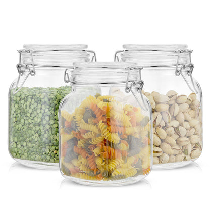 JoyJolt - Glass Food Storage Jar with Airtight Clamp Lids - Set of 3: 50 oz