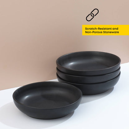 JoyJolt - JoyJolt Mesa 4-Piece Stoneware Pasta Bowls Set – 40oz: Matte Sage Green