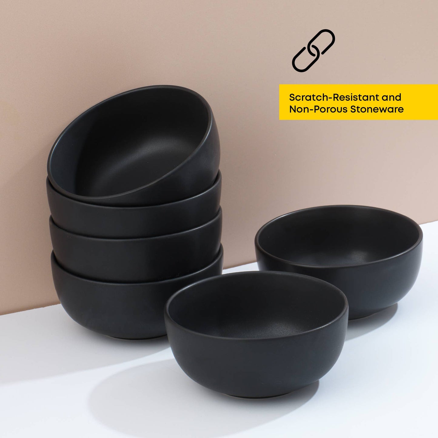 JoyJolt - JoyJolt Mesa 6-Piece Stoneware Soup Bowls Set – 23 oz: Matte Linen