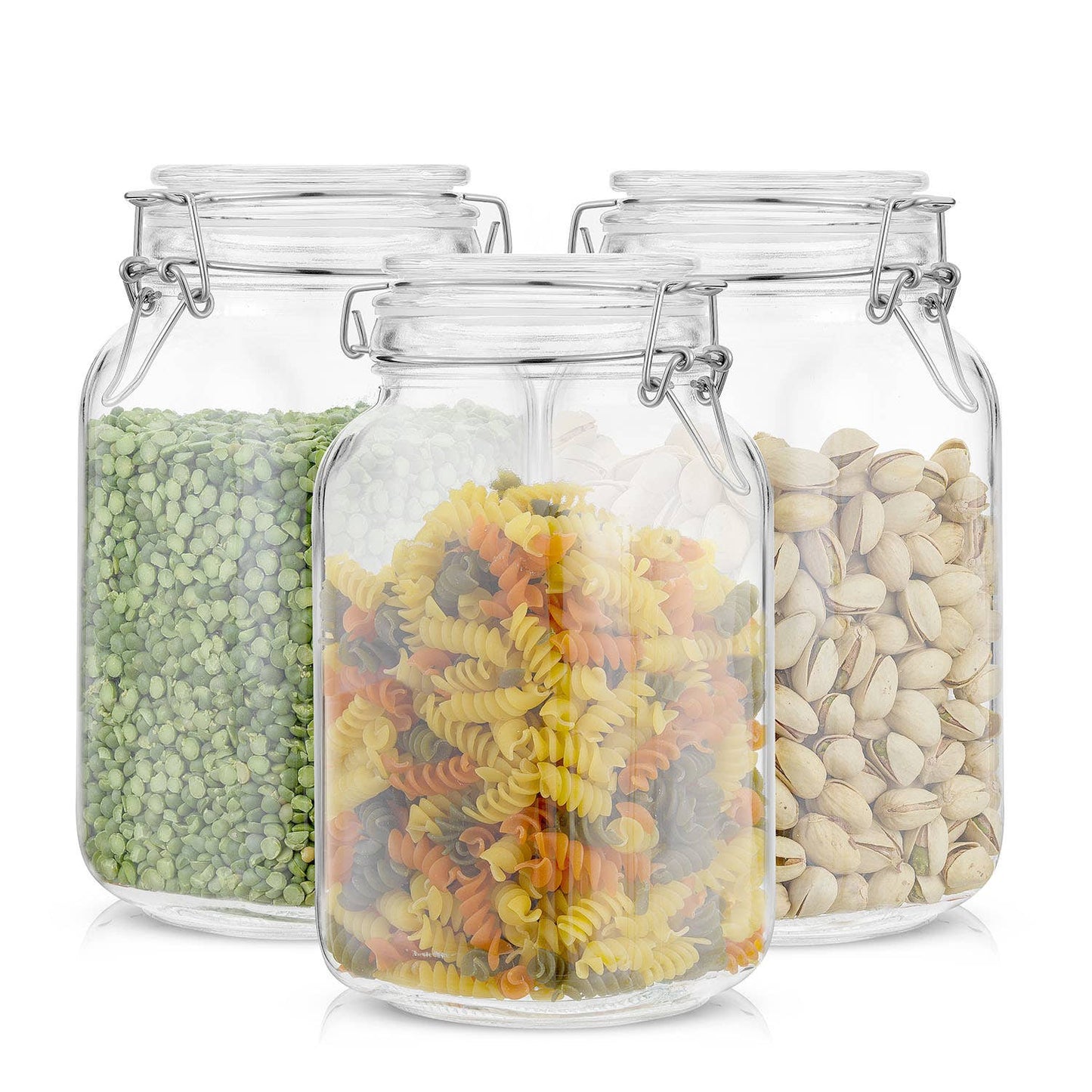 JoyJolt - Glass Food Storage Jar with Airtight Clamp Lids - Set of 3: 32 oz