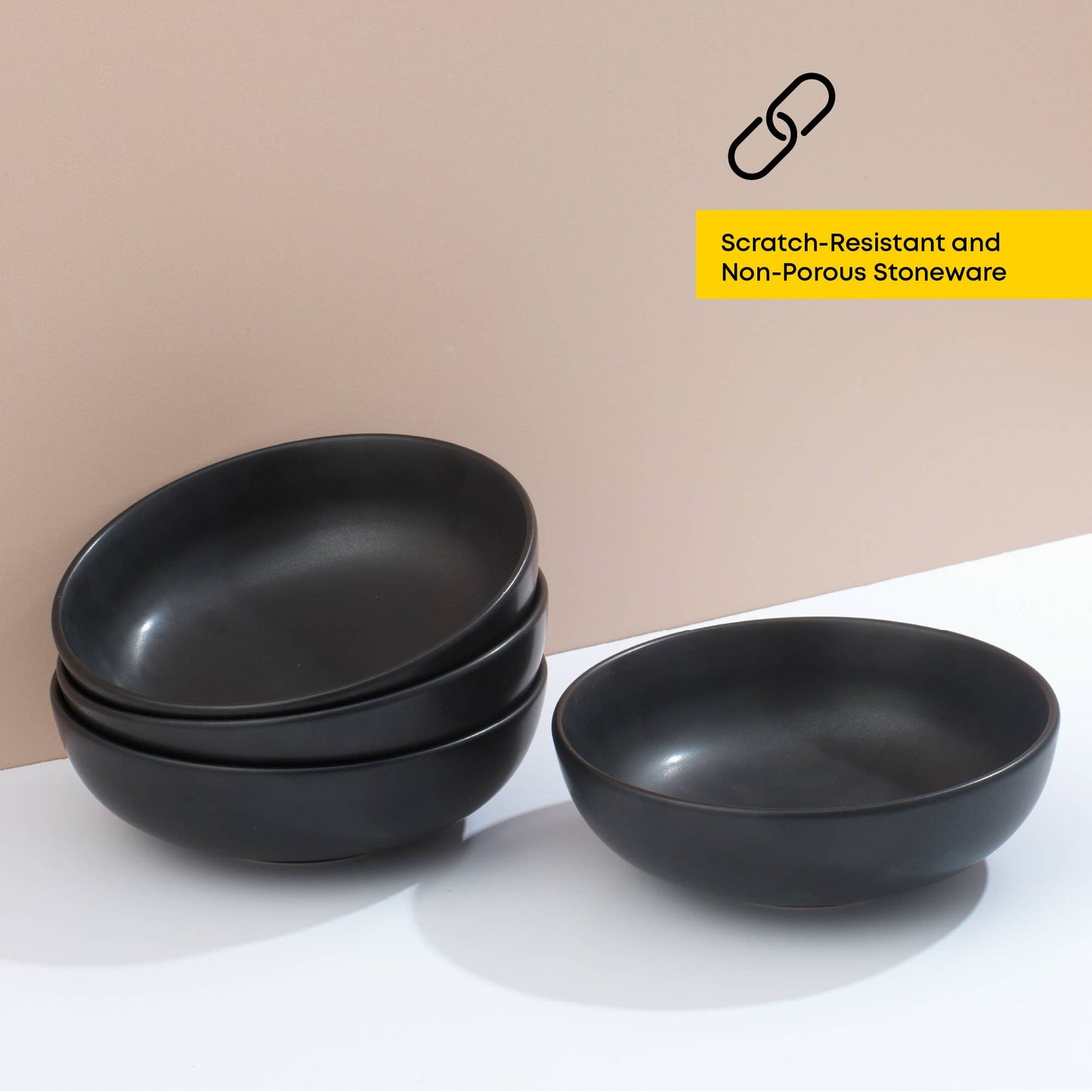 JoyJolt - JoyJolt Mesa 4-Piece Stoneware Pasta Bowls Set – 30oz: Matte Linen