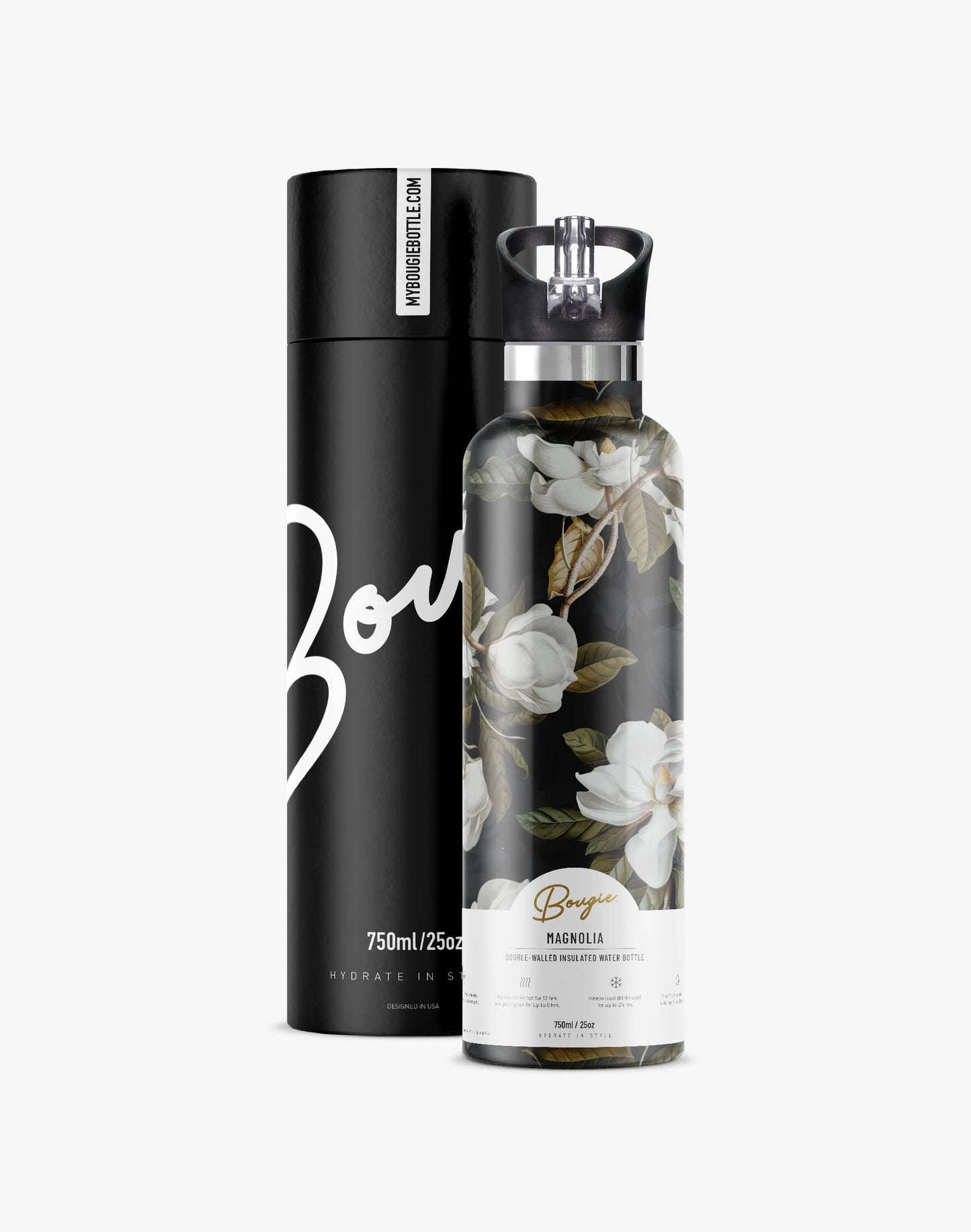 My Bougie Bottle - MAGNOLIA Dark Garden 25 oz Insulated Water Bottle : Gift Tube