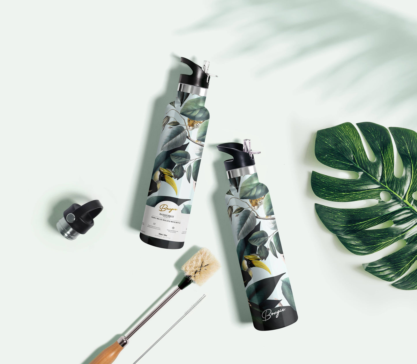 My Bougie Bottle - RAINFOREST TRUST Animal Jungle 25oz Insulated Water Bottle: Black / No Tube