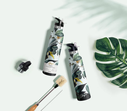 My Bougie Bottle - RAINFOREST TRUST Animal Jungle 25oz Insulated Water Bottle: Black / No Tube