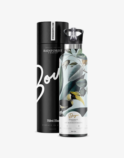 My Bougie Bottle - RAINFOREST TRUST Animal Jungle 25oz Insulated Water Bottle: Black / No Tube