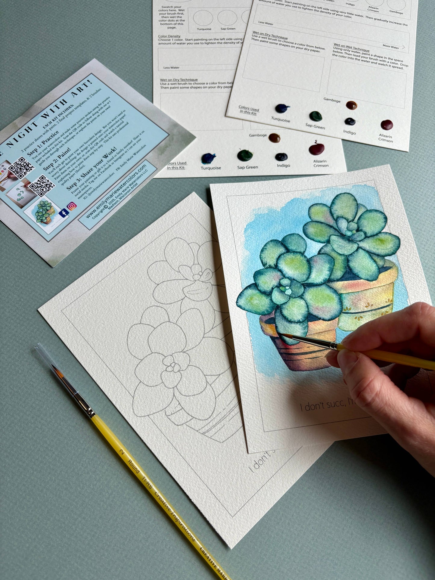 Emily Marie Watercolors - Watercolor Date Night Kit: Succulents