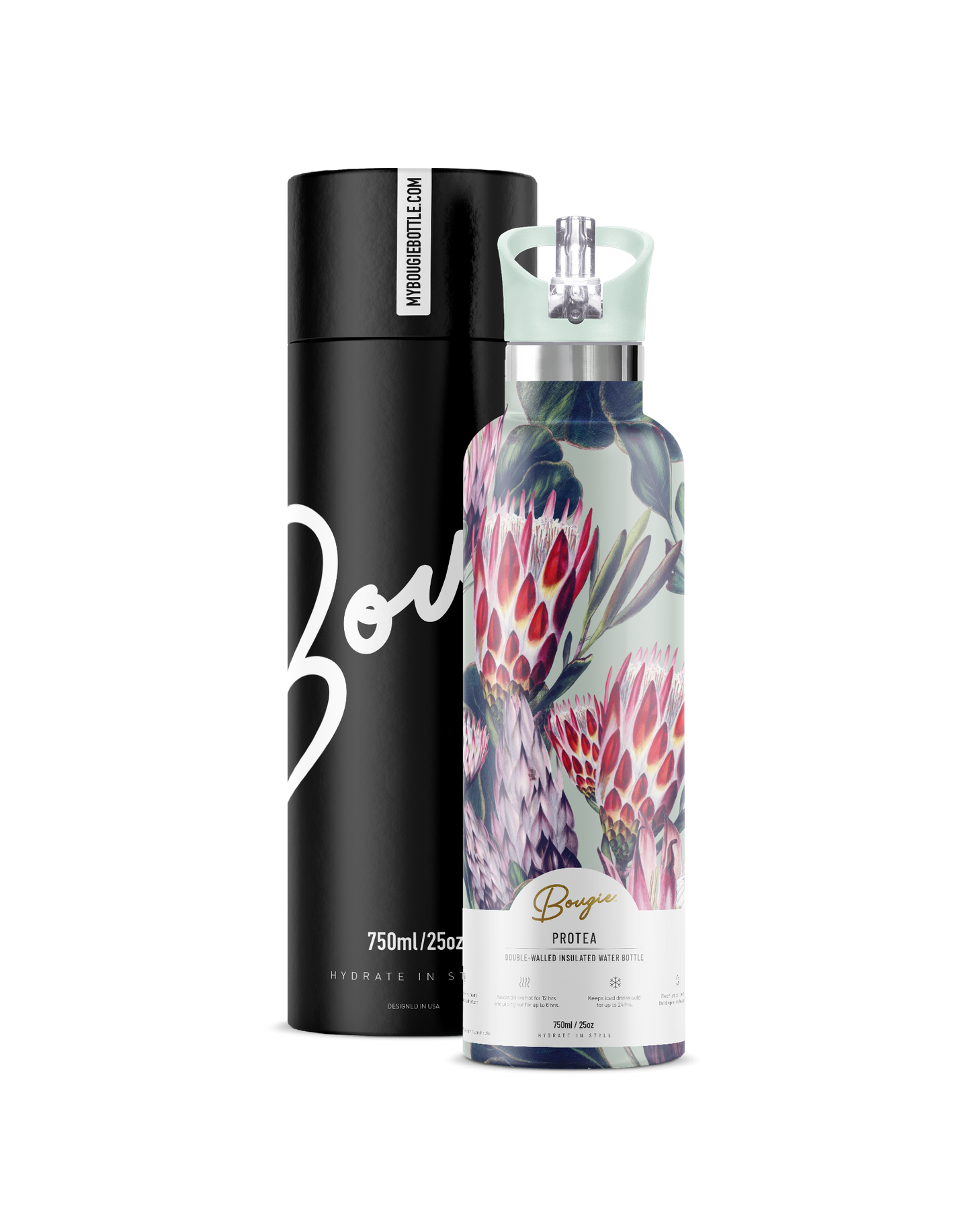 My Bougie Bottle - PROTEA  Desert Flower 25 oz Insulated Water Bottle : Green / Gift Tube
