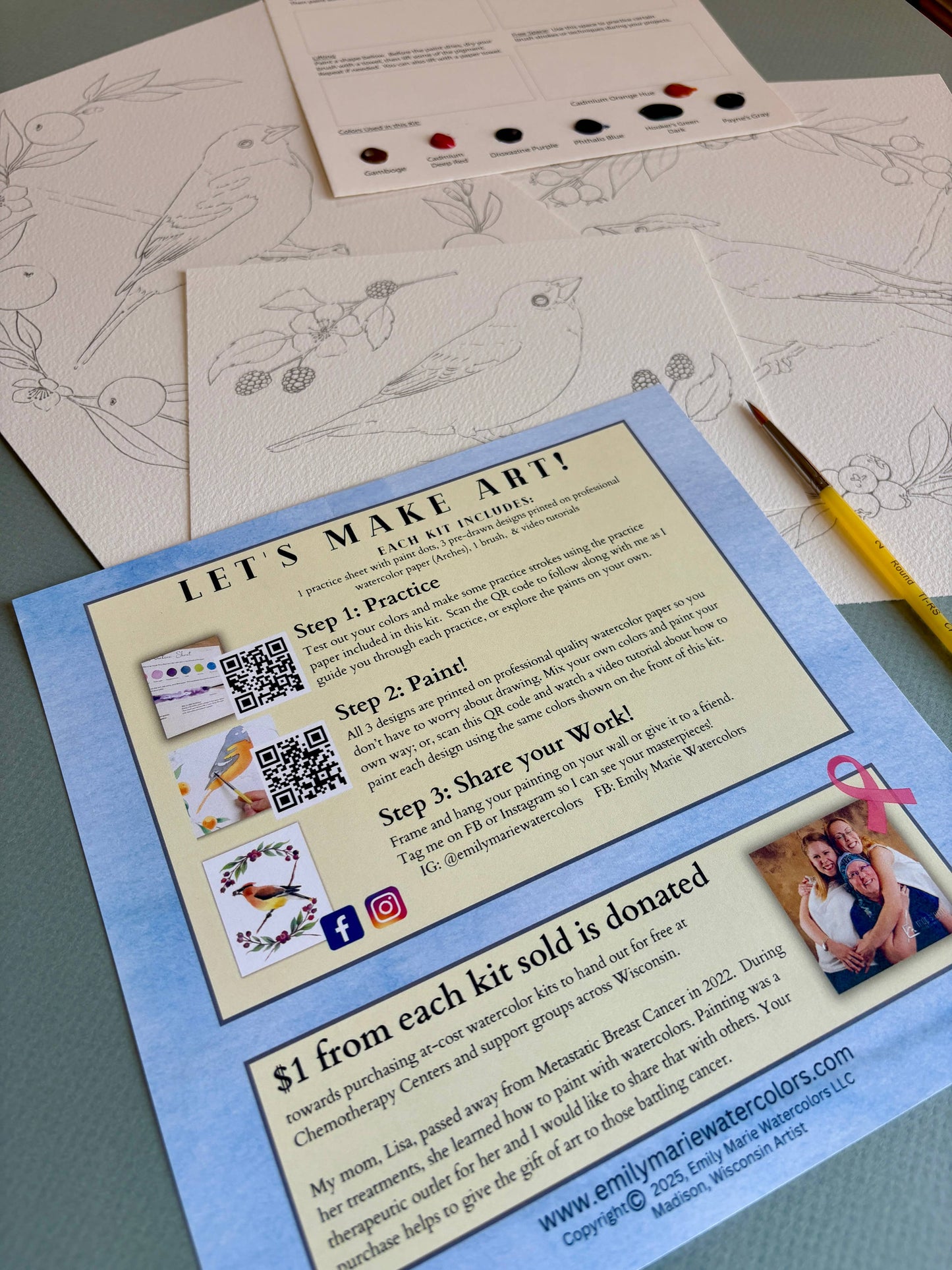 Emily Marie Watercolors - Watercolor Painting Kit: Backyard Birds