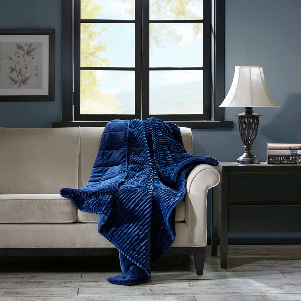 Corduroy Plush 60x70" Winter Throw Blanket 4 Colors: Navy Blue
