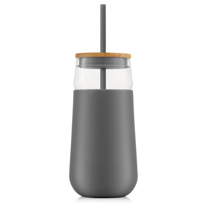 JoyJolt - Large Tumbler Cup with Lid, Sleeve and Two Straws (Grey)