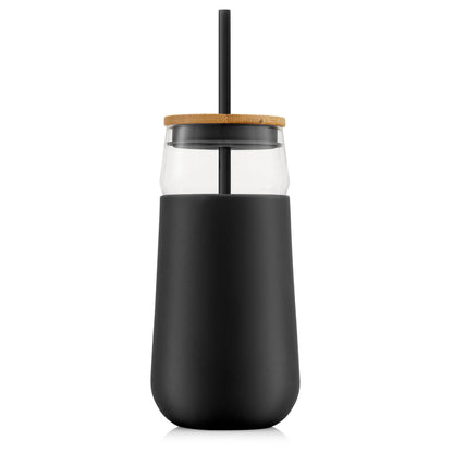 JoyJolt - Large Tumbler Cup with Lid, Sleeve and Two Straws (Black)
